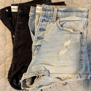 Abercrombie Distressed Light Blue and Black Denim Shorts bundle